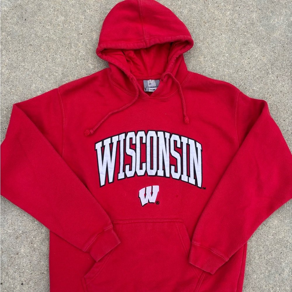 Vintage Wisconsin Badgers college hoodie, 90s university streetwear size M